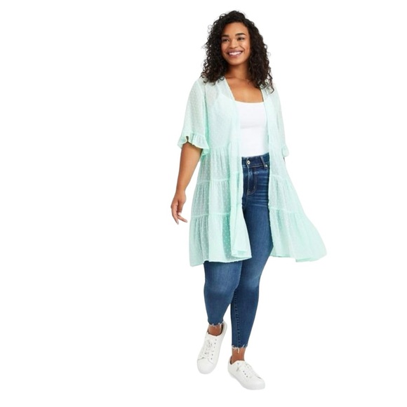 Torrid womens Clip Dot Ruffle Kimono - Green size L/12 - Picture 8 of 8